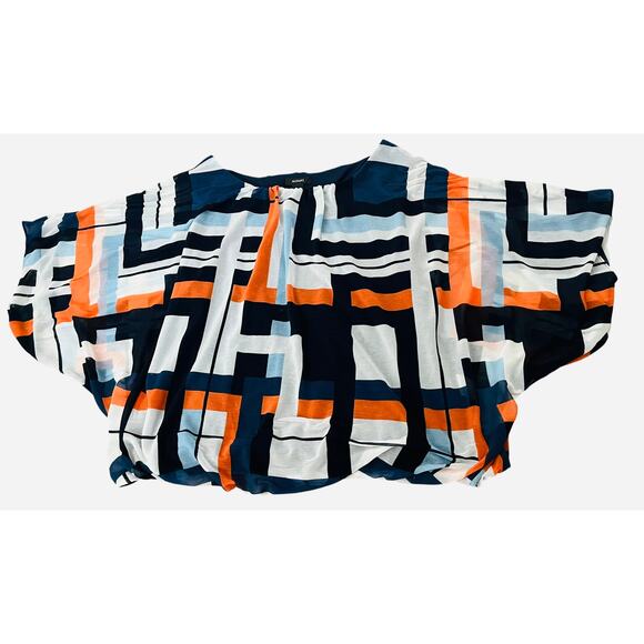 ALFANI KIMONO SLV RND NECK BLOUSON HEMLINE BLOUSE, WOMENS, XL, GREY BLUE ORANGE - Picture 9 of 11